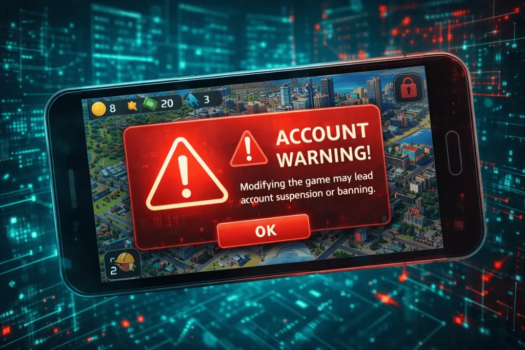SimCity BuildIt account ban warning due to mod APK usage