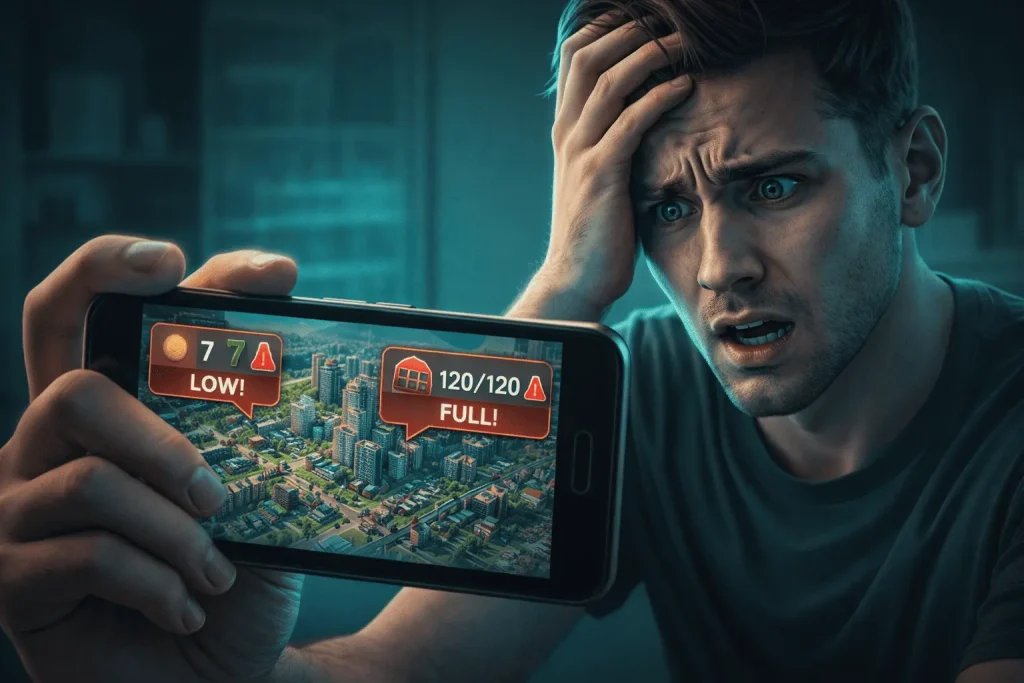 Frustrated SimCity BuildIt player with low SimCash and full storage